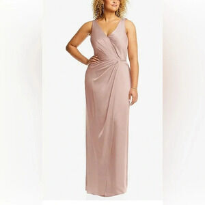 After Six FAUX WRAP SATIN MAXI DRESS SKIRT IN TOASTED SUGAR 12 6864